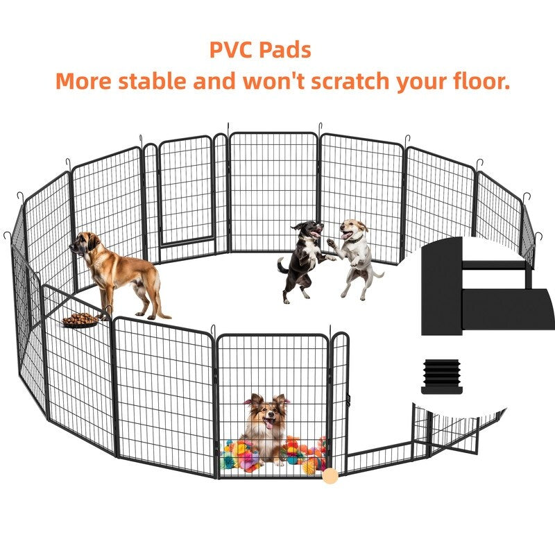 16 Panels Heavy Duty Metal Playpen with door,31.7"H Dog Fence Pet Exercise Pen for Outdoor