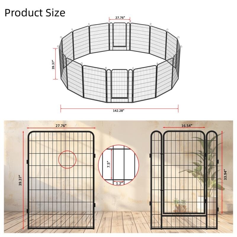 16 Panels Heavy Duty Metal Playpen with door,39.37"H Dog Fence Pet Exercise Pen for Outdoor