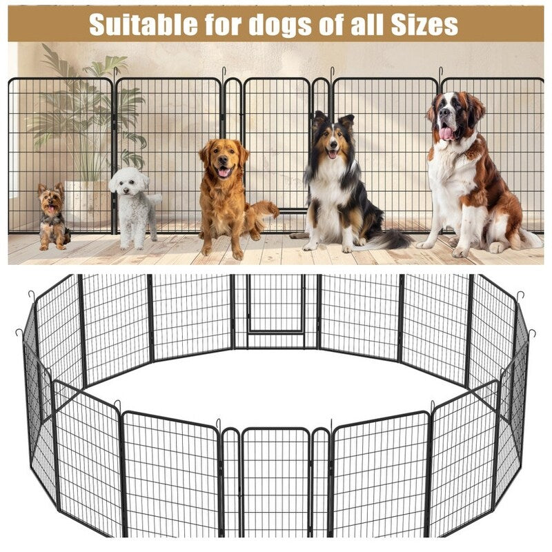 16 Panels Heavy Duty Metal Playpen with door,39.37"H Dog Fence Pet Exercise Pen for Outdoor