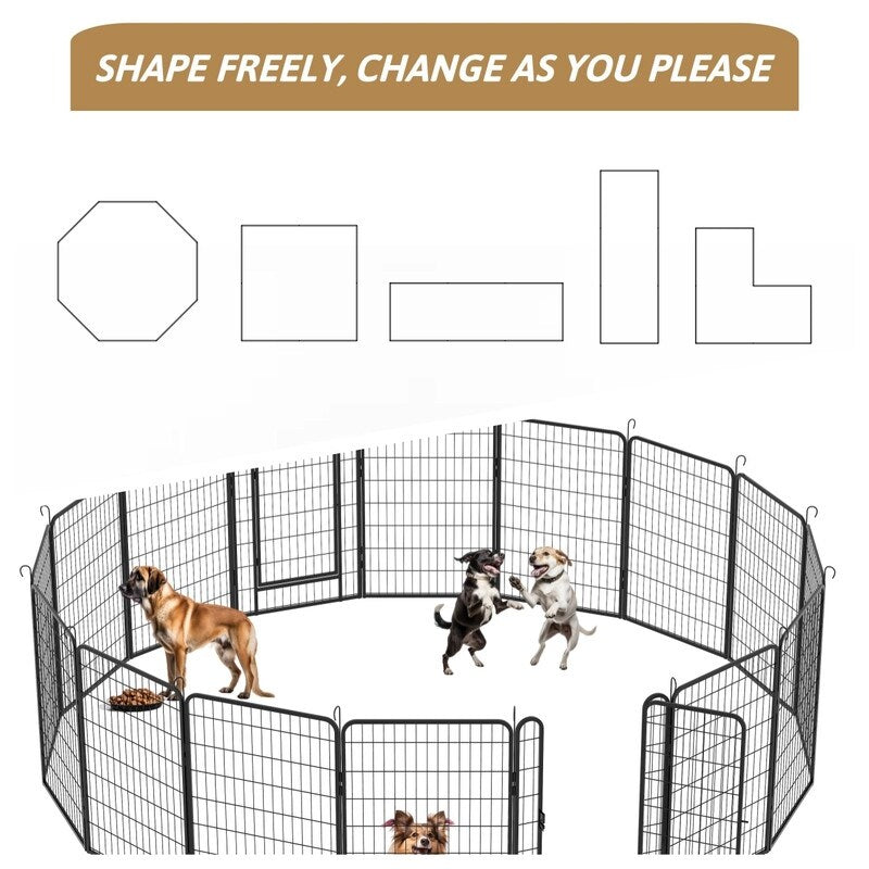 16 Panels Heavy Duty Metal Playpen with door,39.37"H Dog Fence Pet Exercise Pen for Outdoor