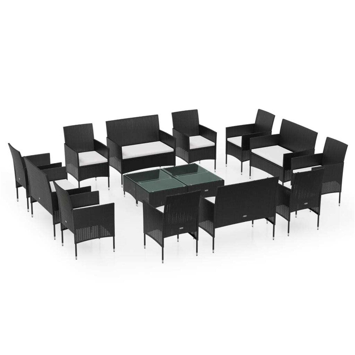 16 Piece Patio Lounge Set with Cushions Coffee Table Poly Rattan Black