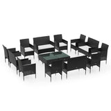 16 Piece Patio Lounge Set with Cushions Coffee Table Poly Rattan Black