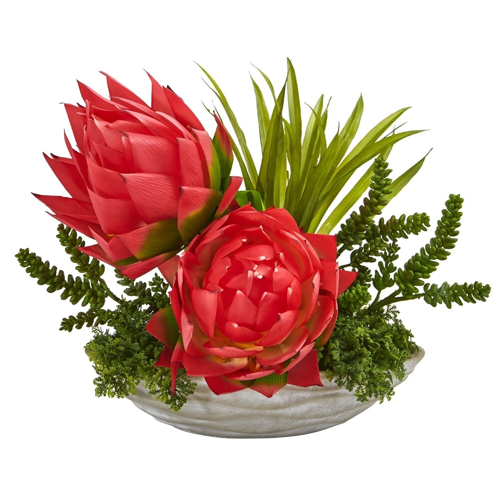 16" Succulent and Floral Artificial Arrangement in Decorative Vase