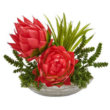 16" Succulent and Floral Artificial Arrangement in Decorative Vase