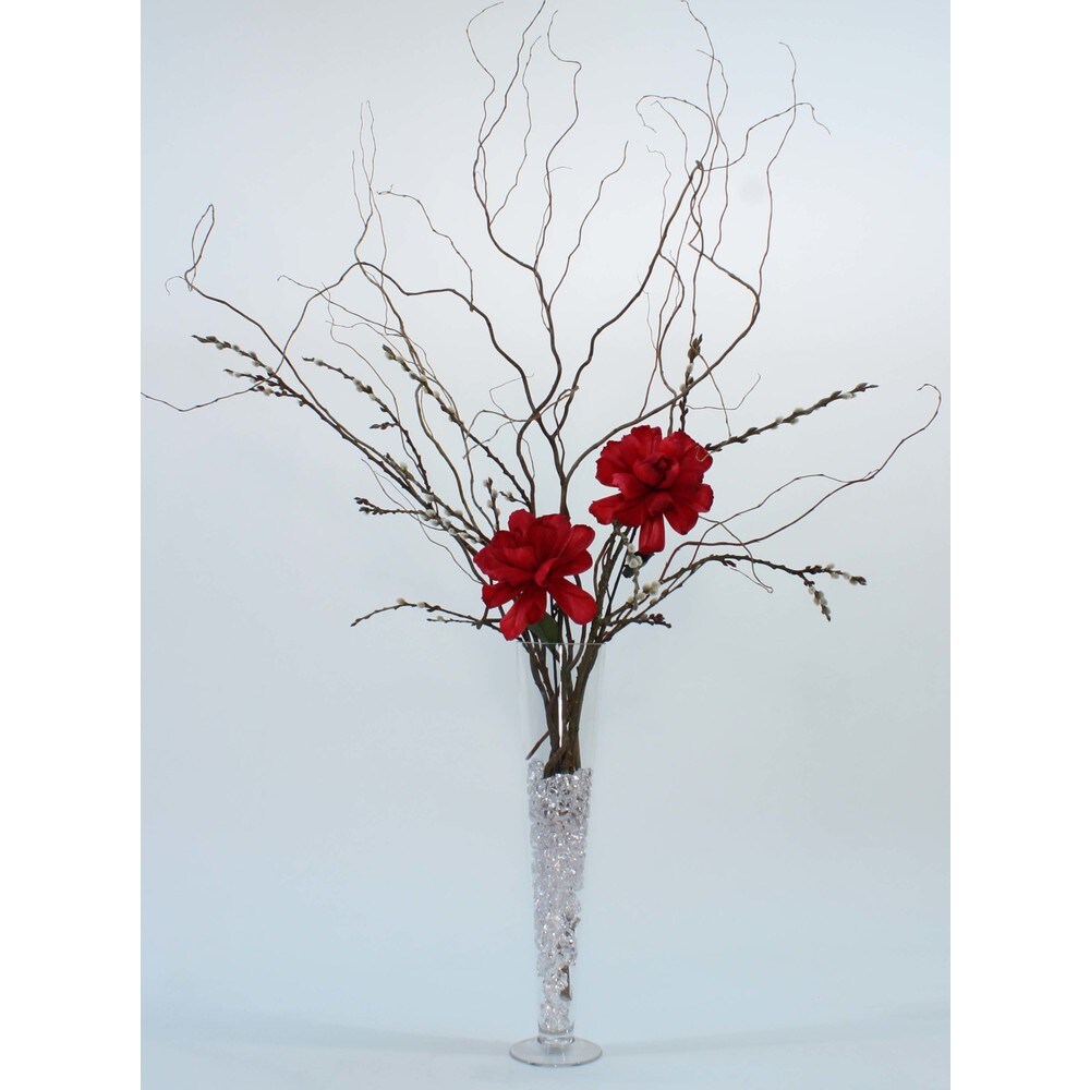 16 in. Fluted Glass Vase & DIY Giant Red Peonies, Curly Willow and Salal