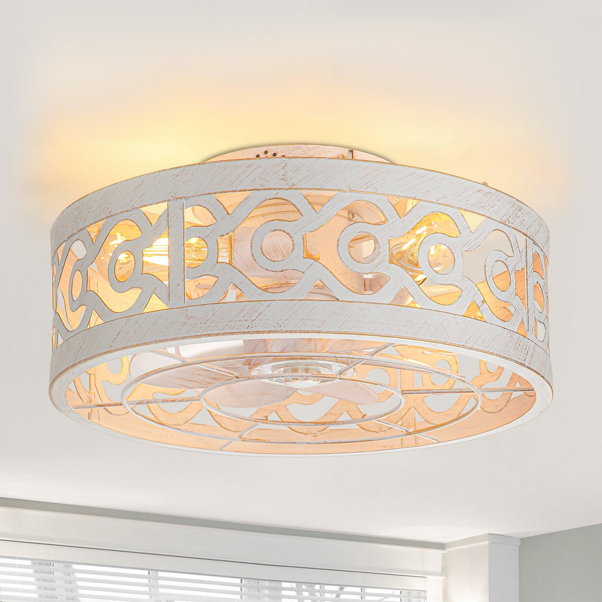 16.5 Inch 7-Blade Chandelier Caged Ceiling Fan with Light and Remote