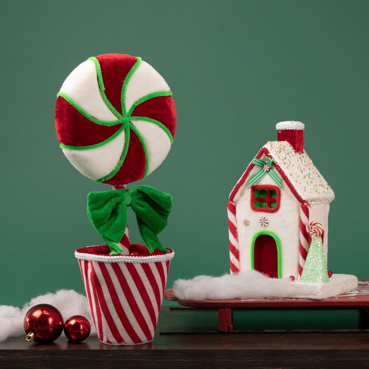 16.5" Plush Potted Peppermint Twist Lollipop Christmas Decoration