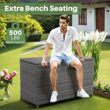 160 Gallon Outdoor Wicker Storage Box Resin Black Rattan Deck Bin for Patio Gardening Tools - 51.2*20*29Inch