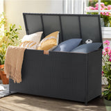 160 Gallon Outdoor Wicker Storage Box Resin Black Rattan Deck Bin for Patio Gardening Tools - 51.2*20*29Inch