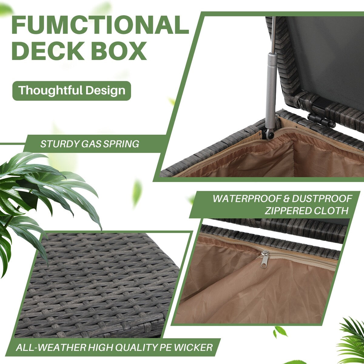 160 Gallon Outdoor Wicker Storage Box Resin Black Rattan Deck Bin for Patio Gardening Tools - 51.2*20*29Inch