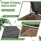 160 Gallon Outdoor Wicker Storage Box Resin Black Rattan Deck Bin for Patio Gardening Tools - 51.2*20*29Inch