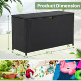 160 Gallon Outdoor Wicker Storage Box Resin Black Rattan Deck Bin for Patio Gardening Tools - 51.2*20*29Inch