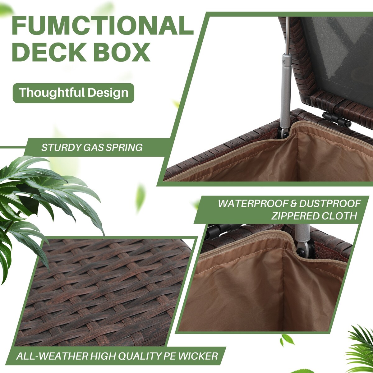160 Gallon Outdoor Wicker Storage Box Resin Black Rattan Deck Bin for Patio Gardening Tools - 51.2*20*29Inch
