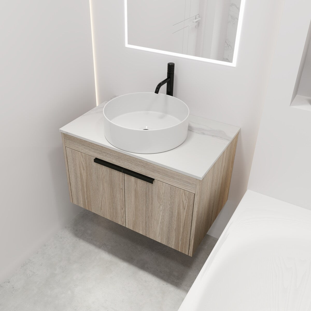 1684GLR White Oak 30 In. Floating Bathroom Vanity with Sink