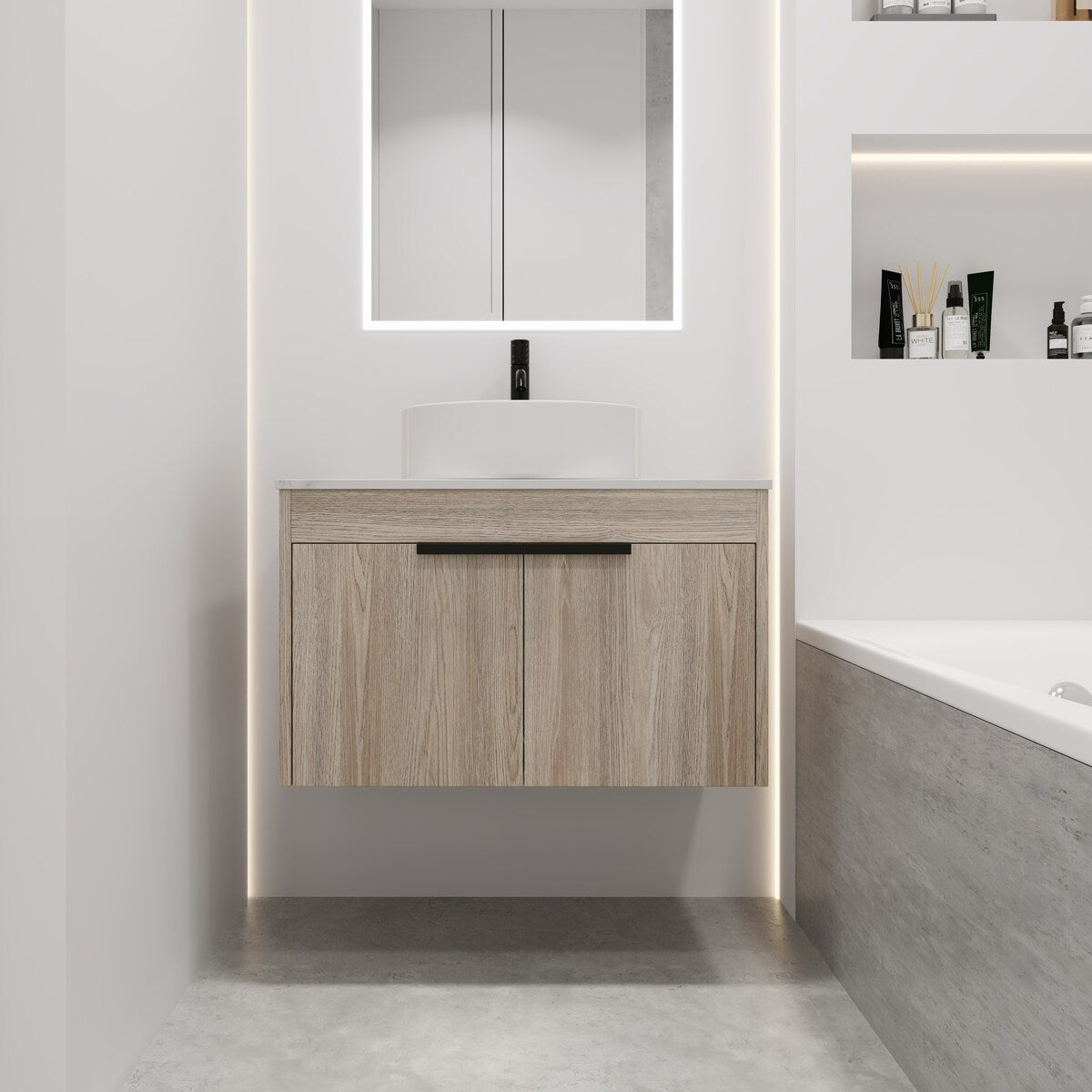 1684GLR White Oak 30 In. Floating Bathroom Vanity with Sink