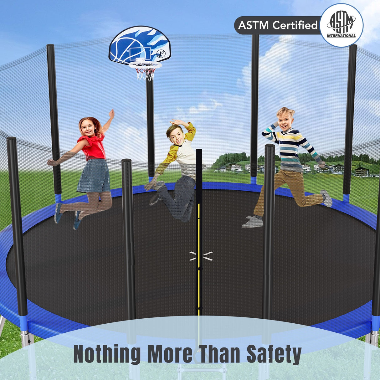 16FT Trampoline for Kids with Safety Enclosure Net, Basketball Hoop and Ladder, Easy Assembly Round Outdoor Recreational Trampol