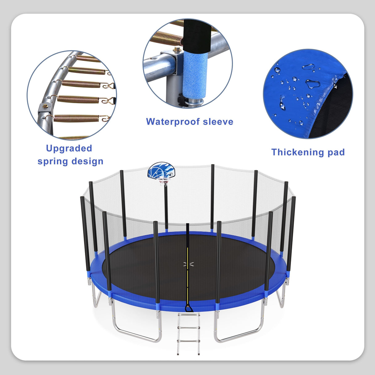 16FT Trampoline for Kids with Safety Enclosure Net, Basketball Hoop and Ladder, Easy Assembly Round Outdoor Recreational Trampol