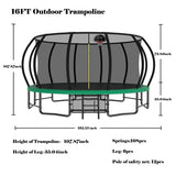 16FT Trampoline for Kids, Pumpkin Trampolines with Curved Poles, Heavy Duty Trampoline Anti-Rust Coating ASTM Approval