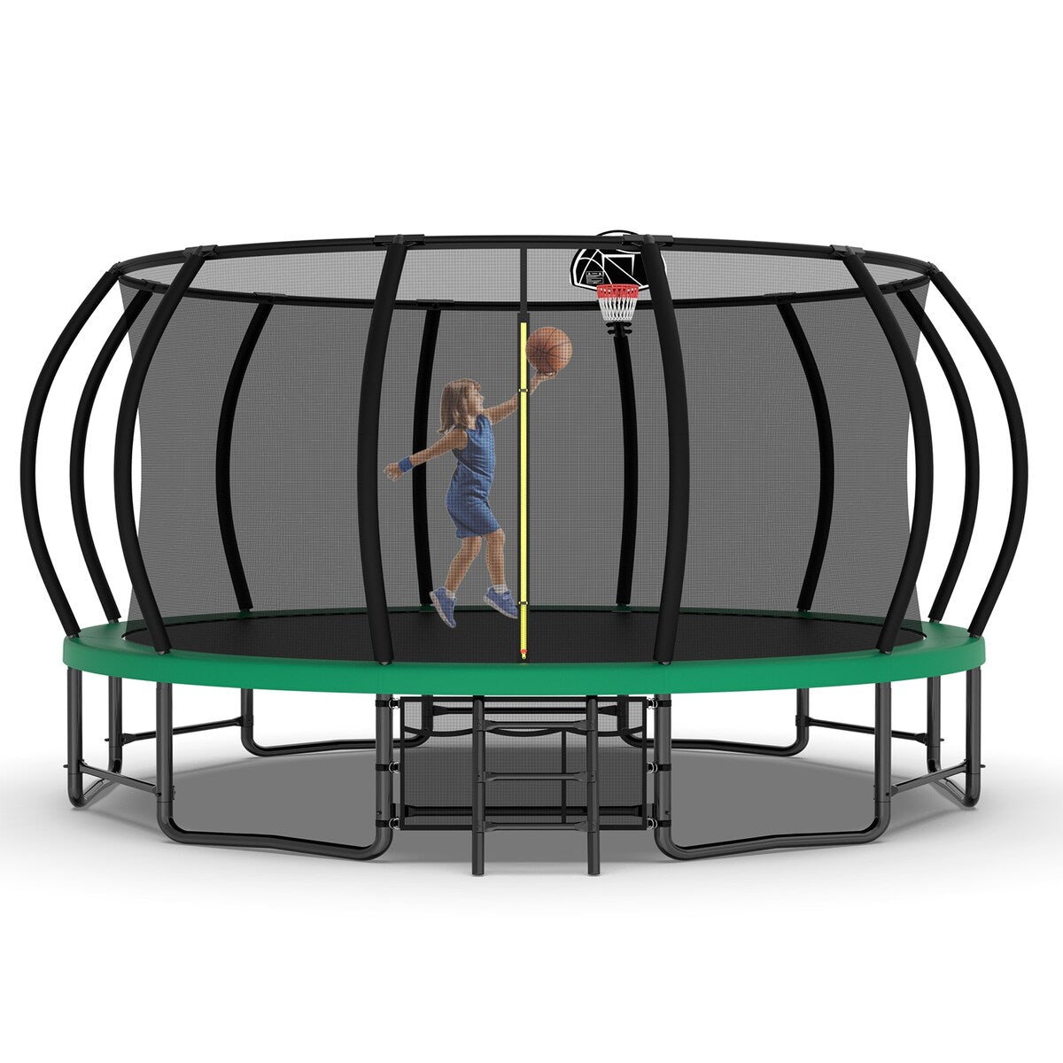 16FT Trampoline for Kids, Pumpkin Trampolines with Curved Poles, Heavy Duty Trampoline Anti-Rust Coating ASTM Approval