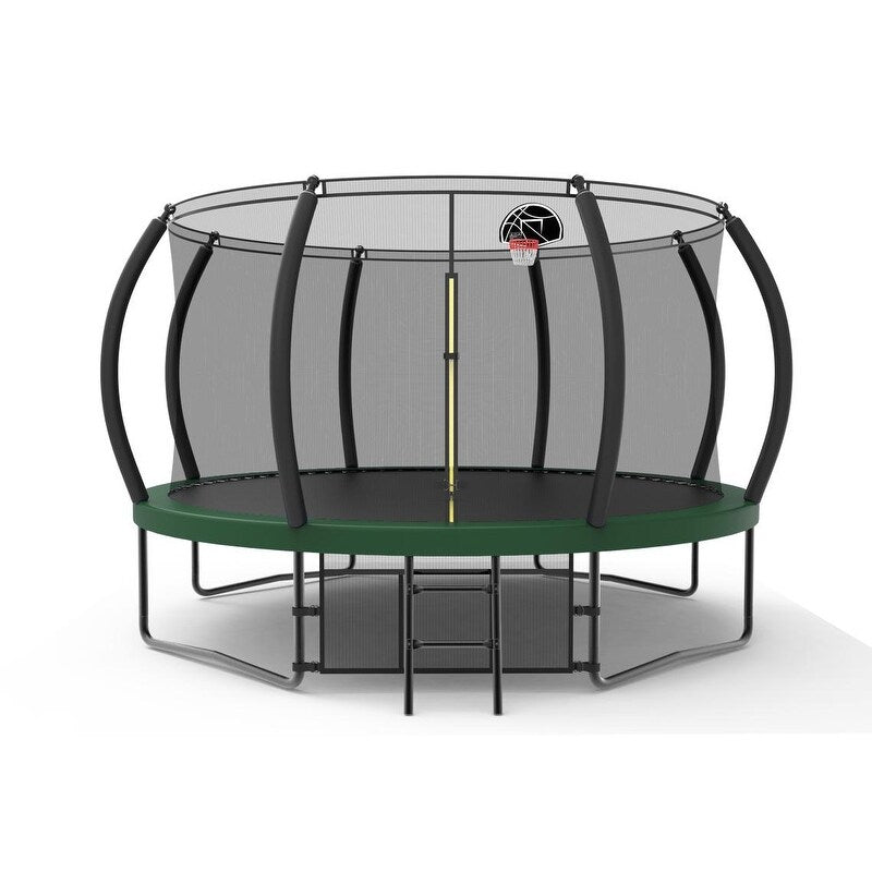 16FT Trampoline have 4 high safety enclosure poles and heavy gauge galvanized rust resistance steel construction