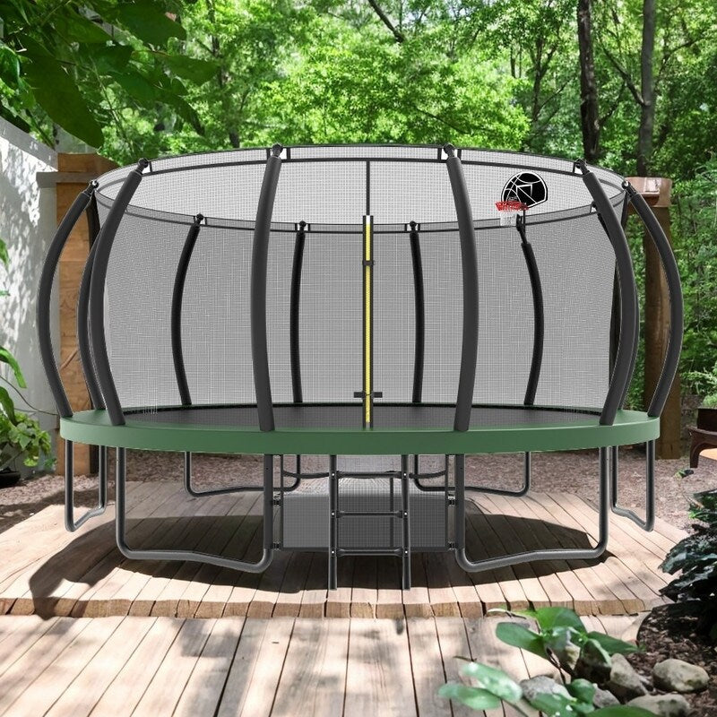 16FT Trampoline have 4 high safety enclosure poles and heavy gauge galvanized rust resistance steel construction