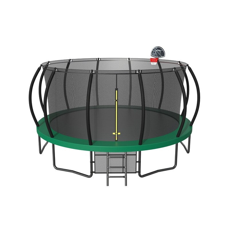 16FT Trampoline have 4 high safety enclosure poles and heavy gauge galvanized rust resistance steel construction