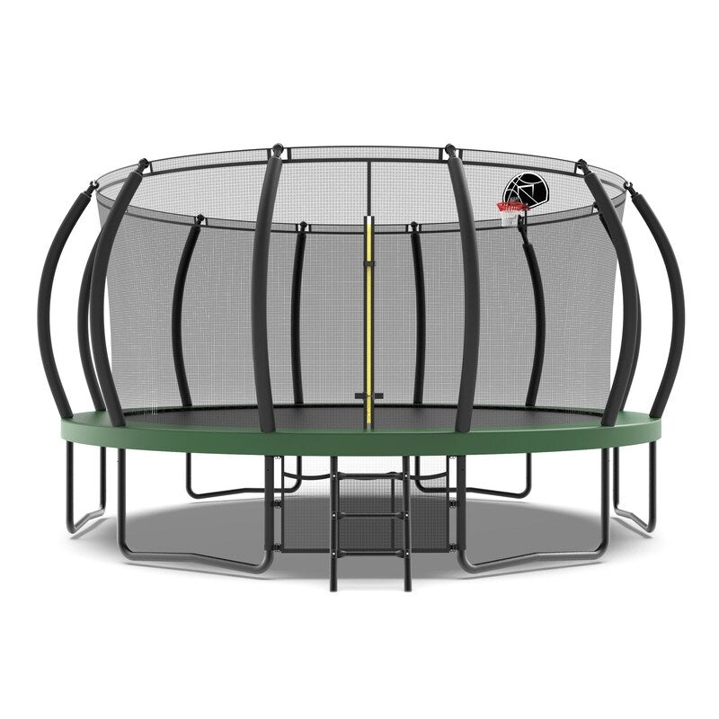 16FT Trampoline have 4 high safety enclosure poles and heavy gauge galvanized rust resistance steel construction