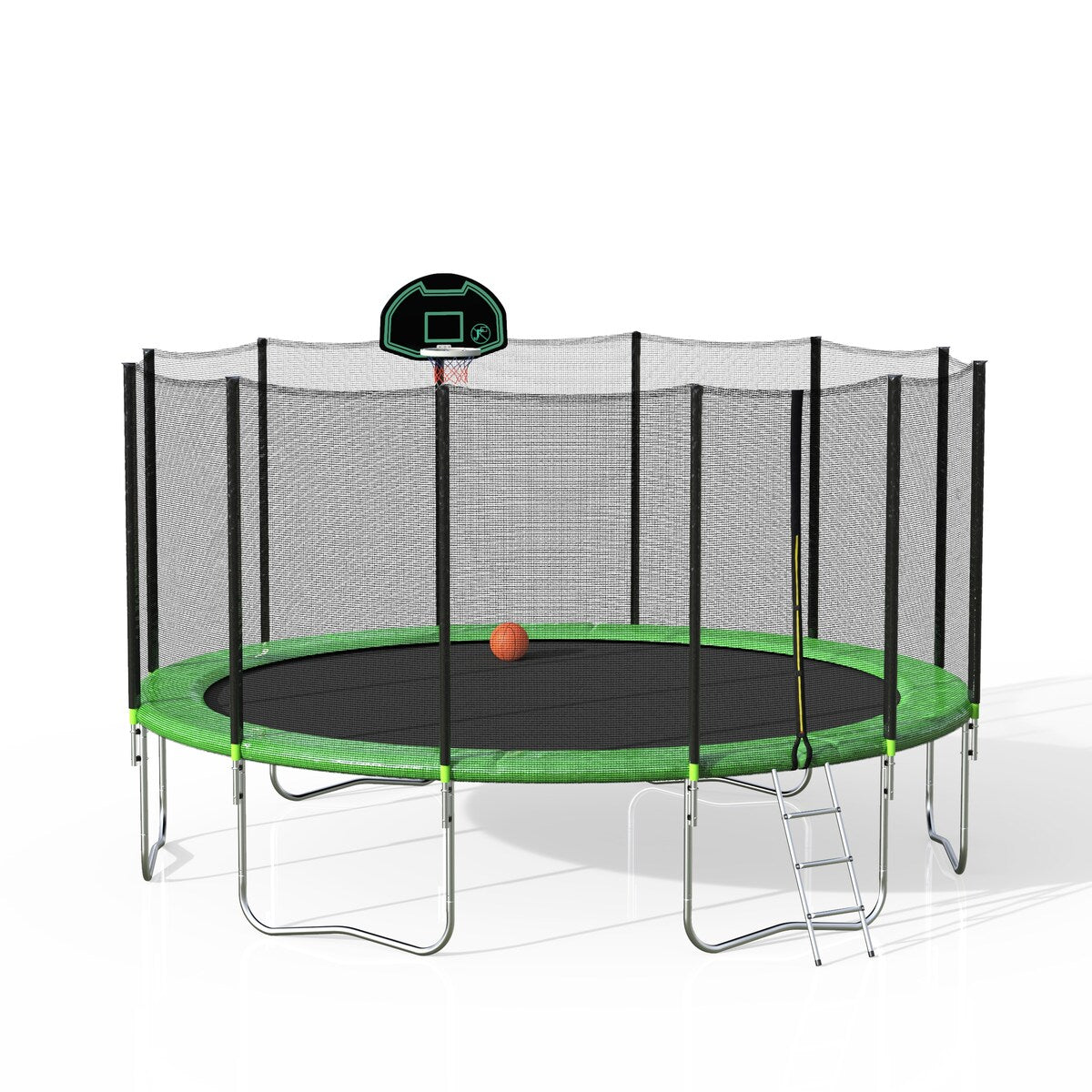 16FT Trampoline with Safety Enclosure Net & Ladder, Spring Cover Padding, Basketball Hoop
