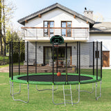 16FT Trampoline with Safety Enclosure Net & Ladder, Spring Cover Padding, Basketball Hoop