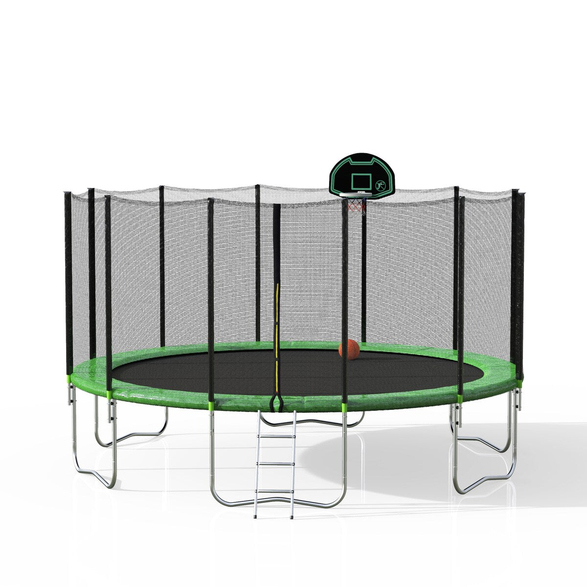 16FT Trampoline with Safety Enclosure Net & Ladder, Spring Cover Padding, Basketball Hoop