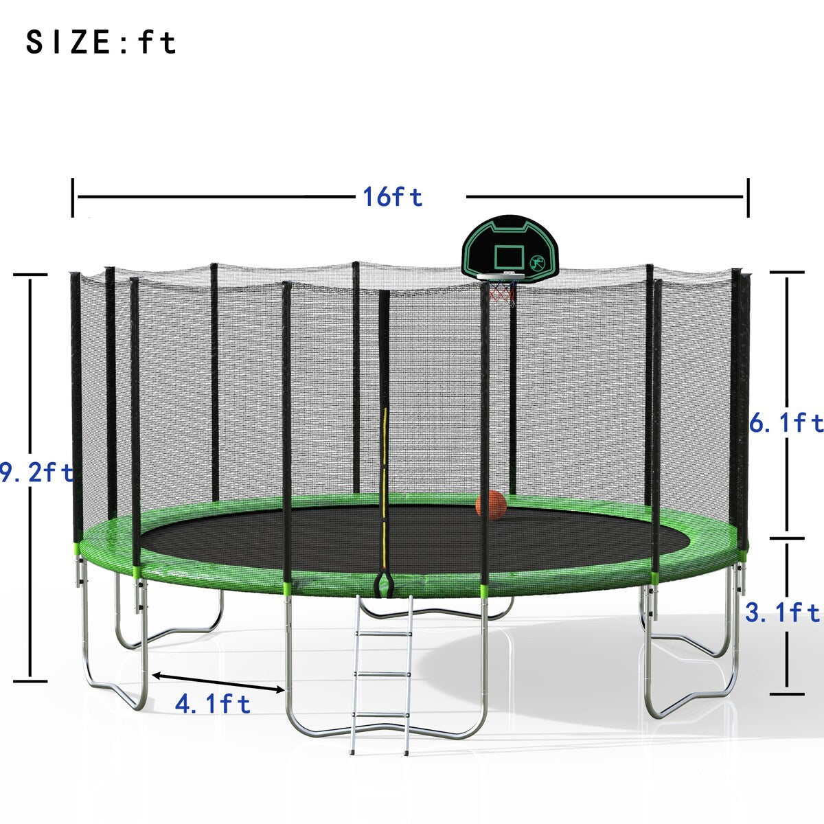 16FT Trampoline with Safety Enclosure Net & Ladder, Spring Cover Padding, Basketball Hoop