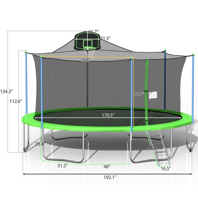 16FT Trampoline with Safety Enclosure Net and Ladder