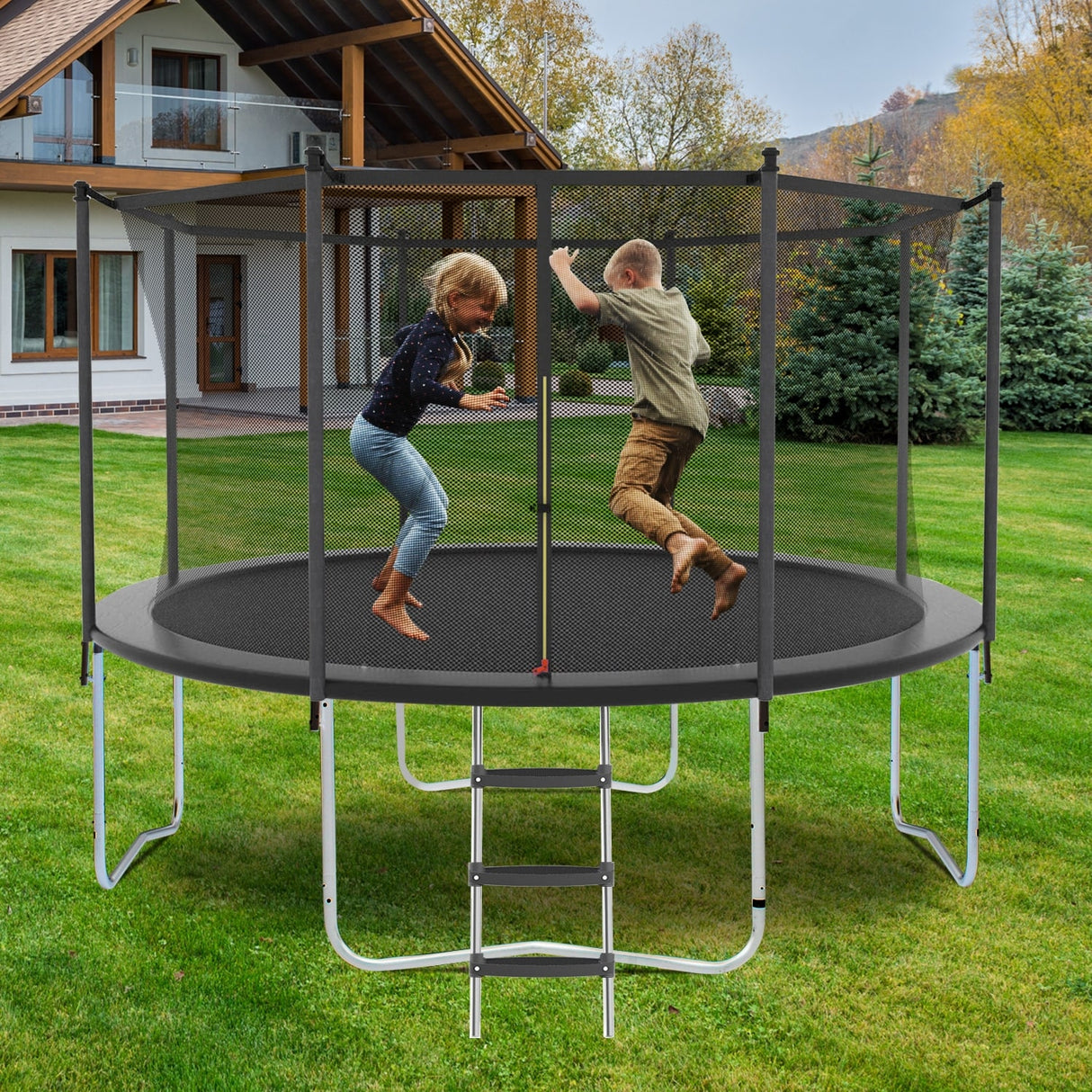 16FT Trampoline with Safety Enclosure Net, Outdoor Trampoline with Heavy Duty Jumping Mat and Spring Cover Padding for Kids and
