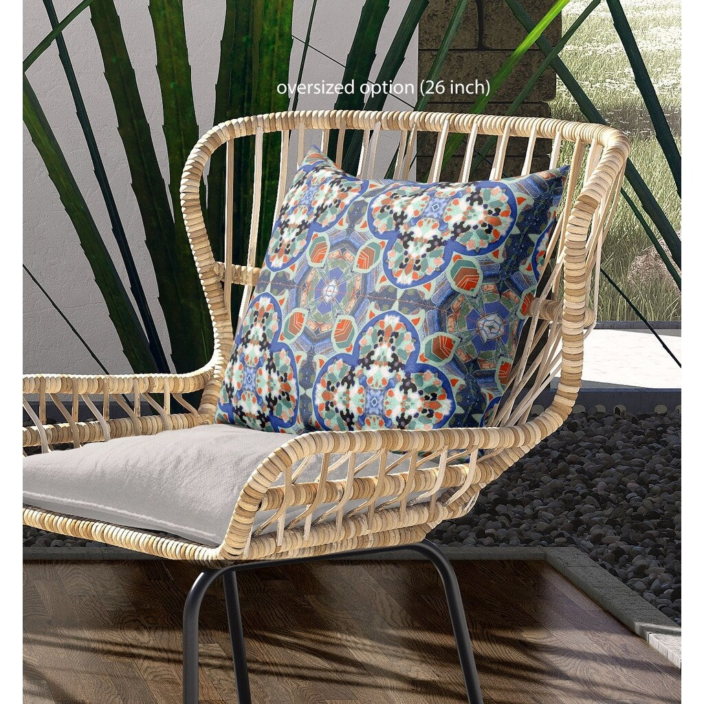 16" Blue Orange Cloverleaf Indoor Outdoor Throw Pillow
