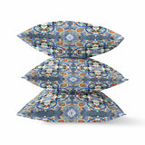 16" Blue Orange Cloverleaf Indoor Outdoor Throw Pillow