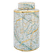 16" Ceramic Jar with Lid Contemporary Decorative Glassware in White, Green and Gold Storage Canister Decor - - 8" x 8" x 16"