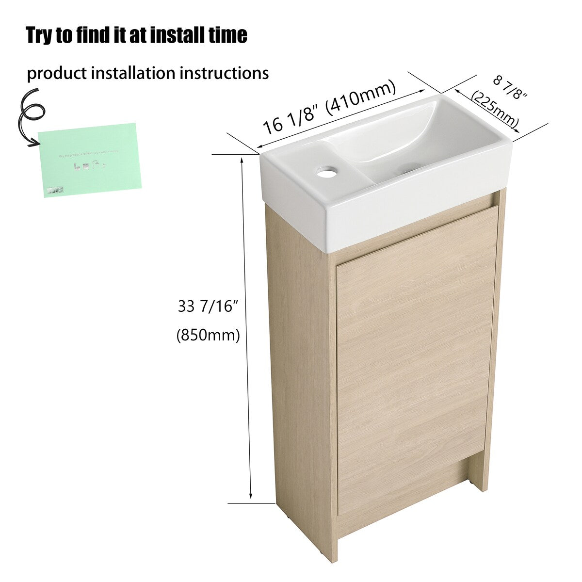 16" FreeStanding Bathroom Vanity with Sink, Mini Floor Stand Bathroom Vanity with Soft Close Door and Adjustable shelf