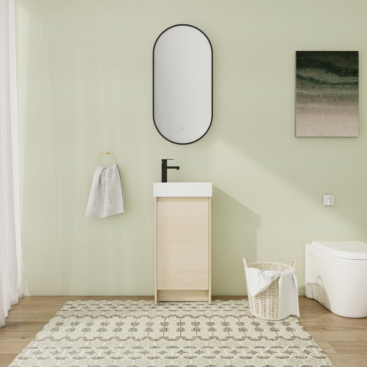 16" FreeStanding Bathroom Vanity with Sink, Mini Floor Stand Bathroom Vanity with Soft Close Door and Adjustable shelf