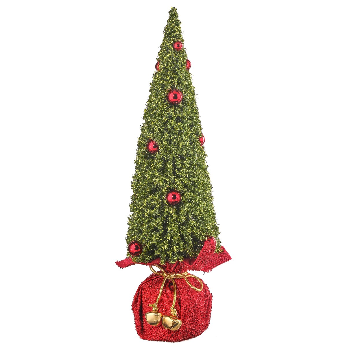 16" Glitter Bristle Tree In Lame Sack W/Bells Set of 2