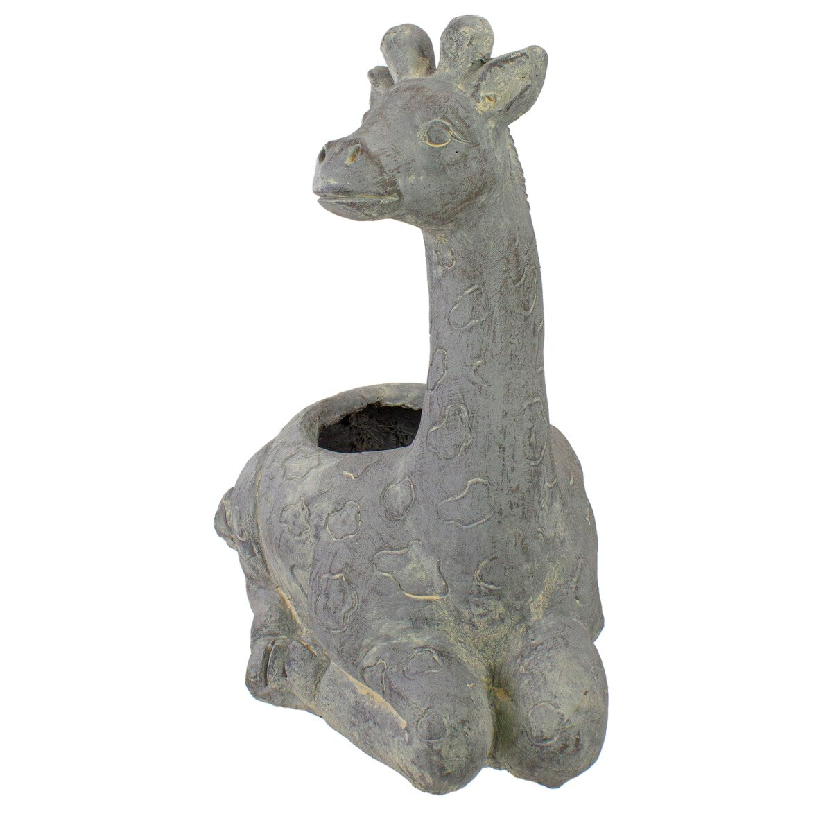 16" Gray Seated Giraffe Outdoor Garden Planter