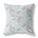 16" Gray Turquoise Boho Paisley Indoor Outdoor Throw Pillow