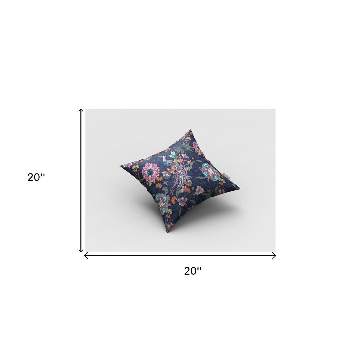 16" Navy Pink Peacock Suede Throw Pillow