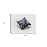 16" Navy Pink Peacock Suede Throw Pillow