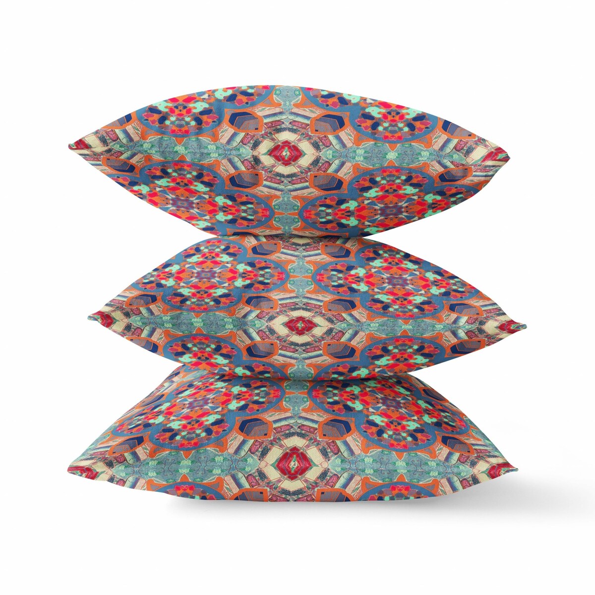 16" Orange Blue Cloverleaf Boho Suede Throw Pillow