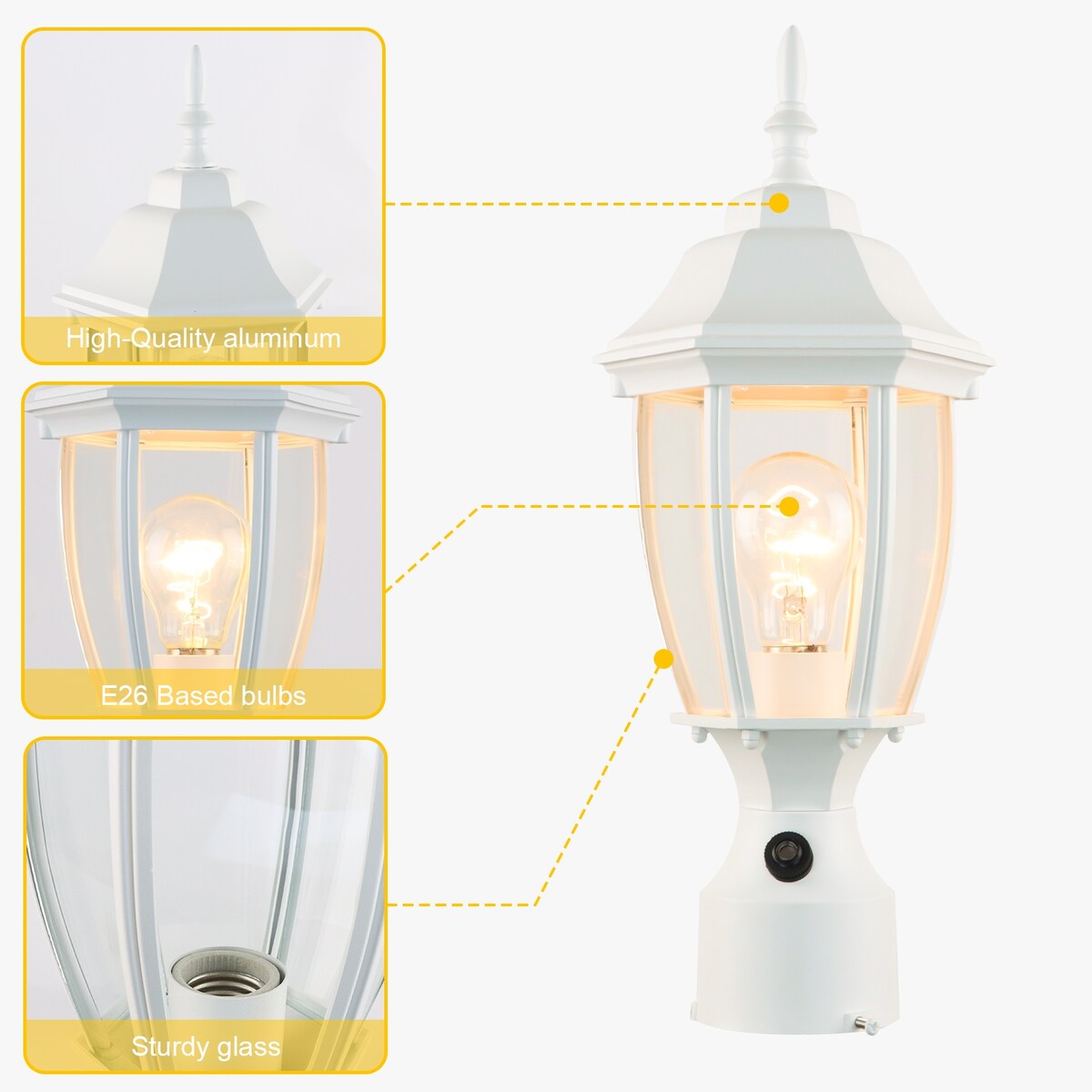 16" Post Light Fixture with Tempered Glass(2 Pack)