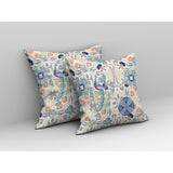 16" White Gray Peacock Indoor Outdoor Zip Throw Pillow