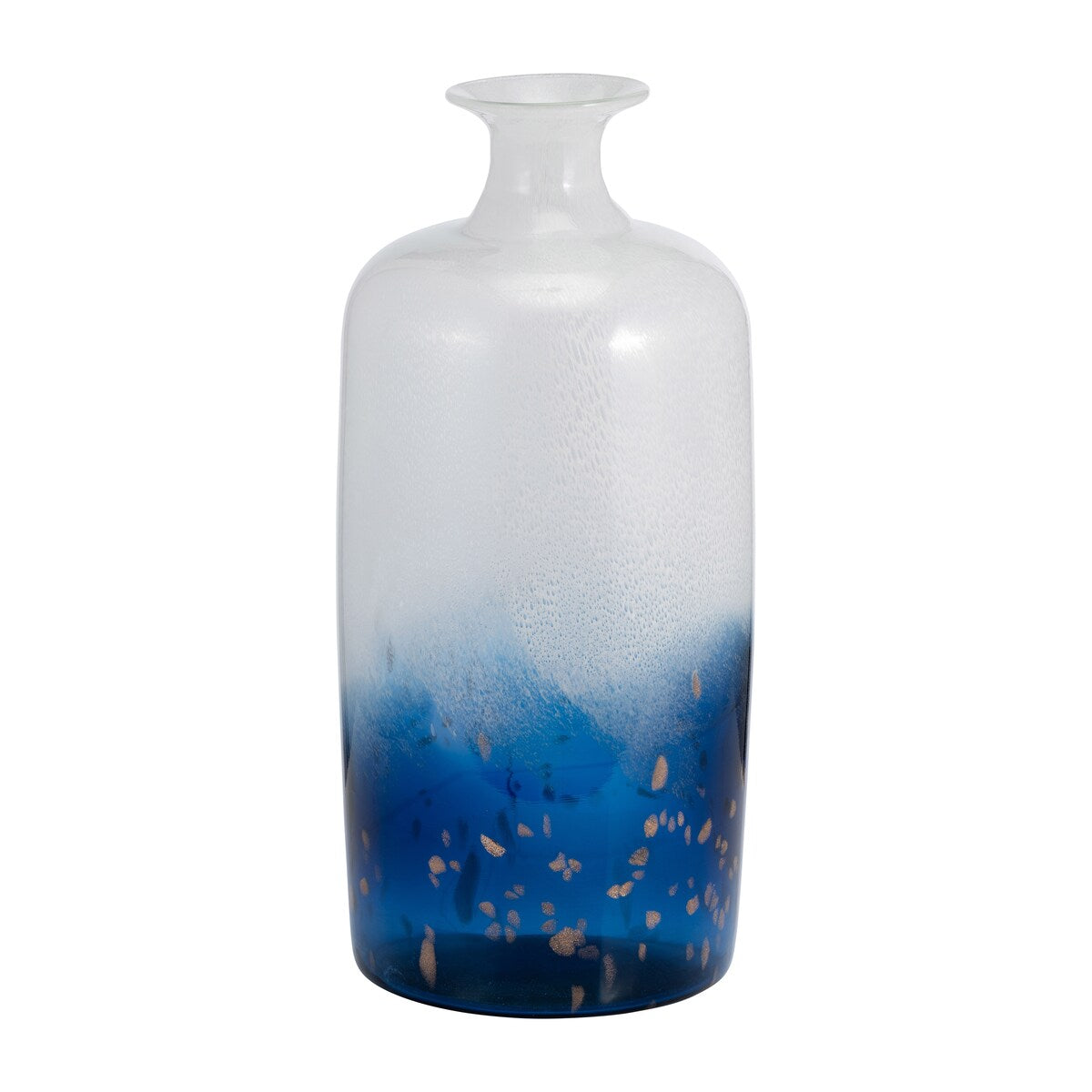 16''Hx7" Diameter Glass Vase, Two Toned White/Blue, Functional and Decorative Accent for Room Decor, Table Centerpiece,