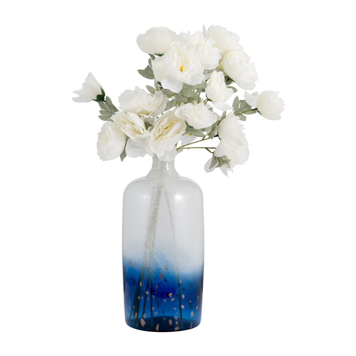 16''Hx7" Diameter Glass Vase, Two Toned White/Blue, Functional and Decorative Accent for Room Decor, Table Centerpiece,