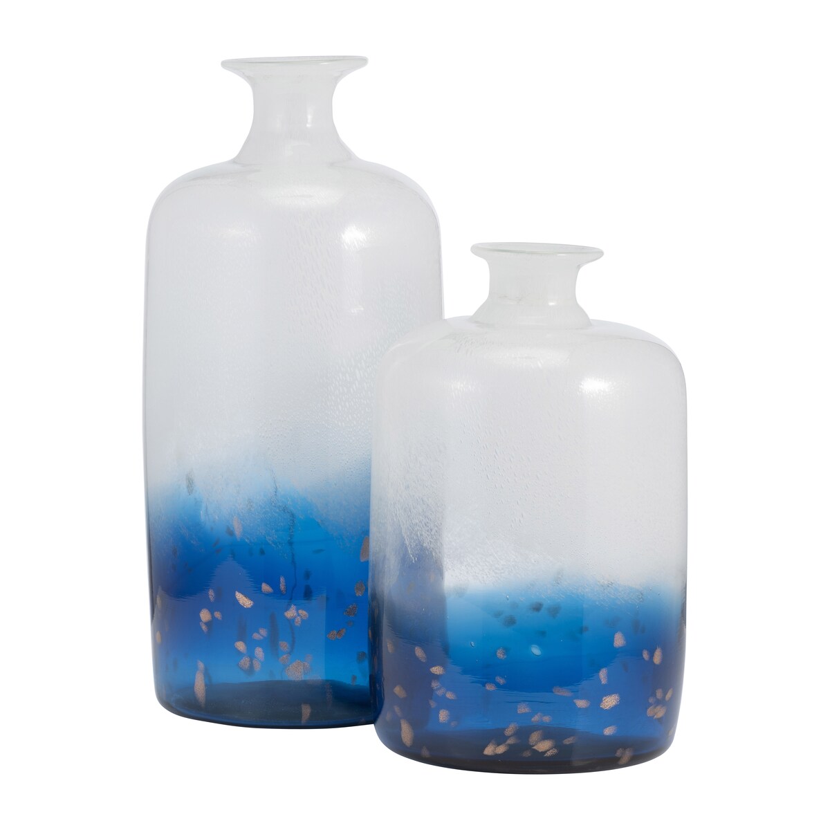 16''Hx7" Diameter Glass Vase, Two Toned White/Blue, Functional and Decorative Accent for Room Decor, Table Centerpiece,