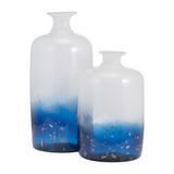 16''Hx7" Diameter Glass Vase, Two Toned White/Blue, Functional and Decorative Accent for Room Decor, Table Centerpiece,